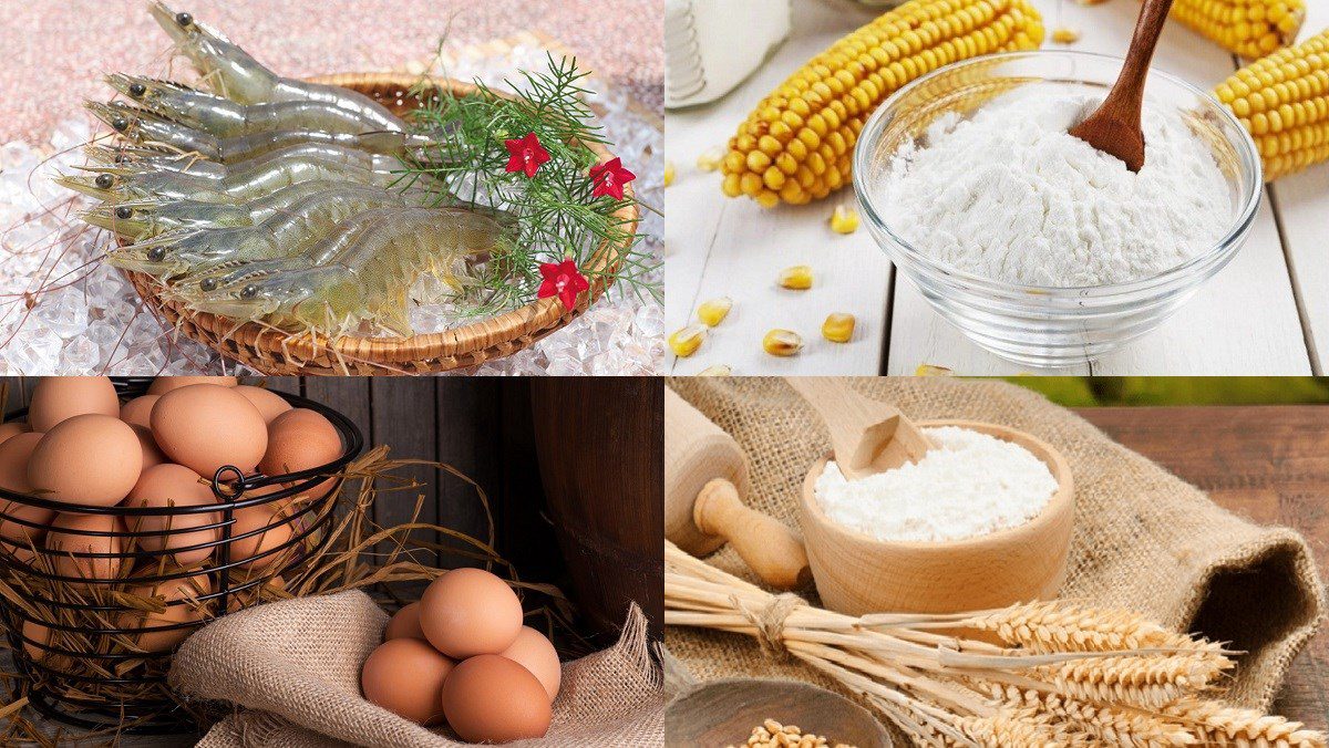 Ingredients for fried shrimp with flour