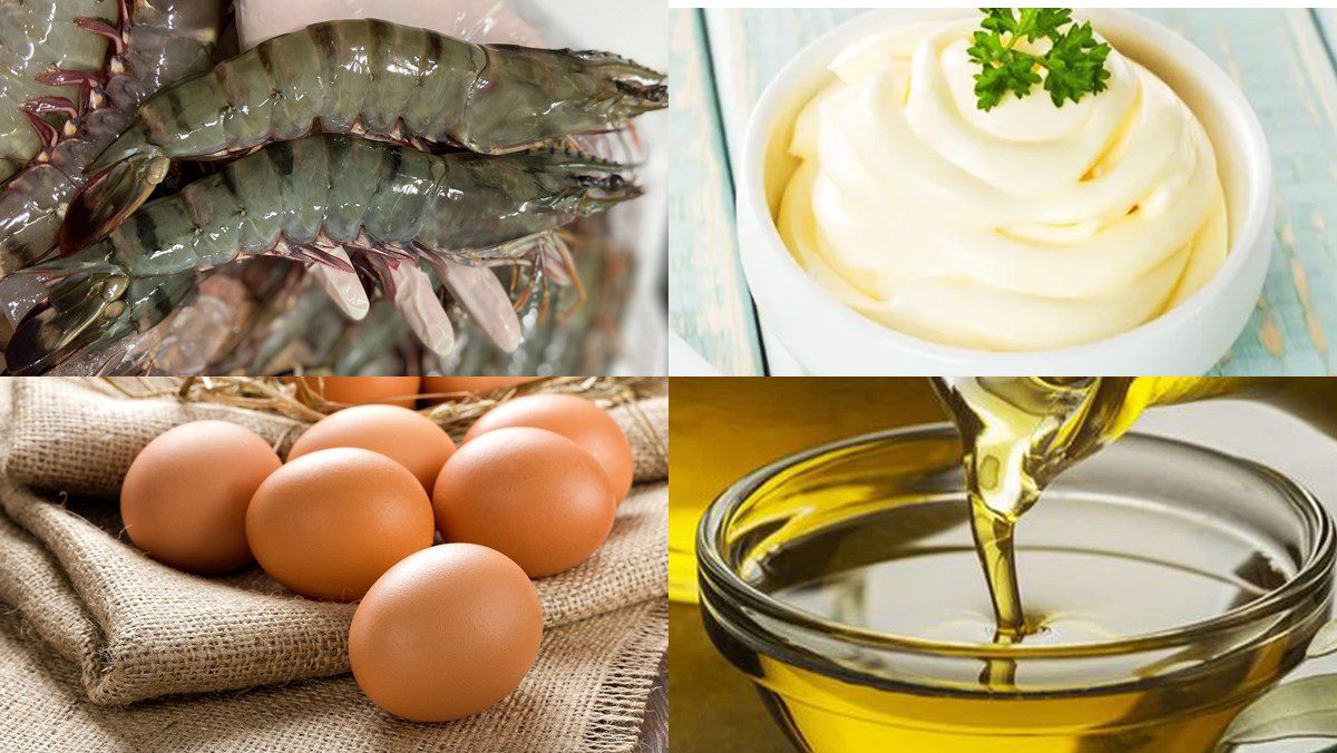 Ingredients for shrimp with mayonnaise sauce