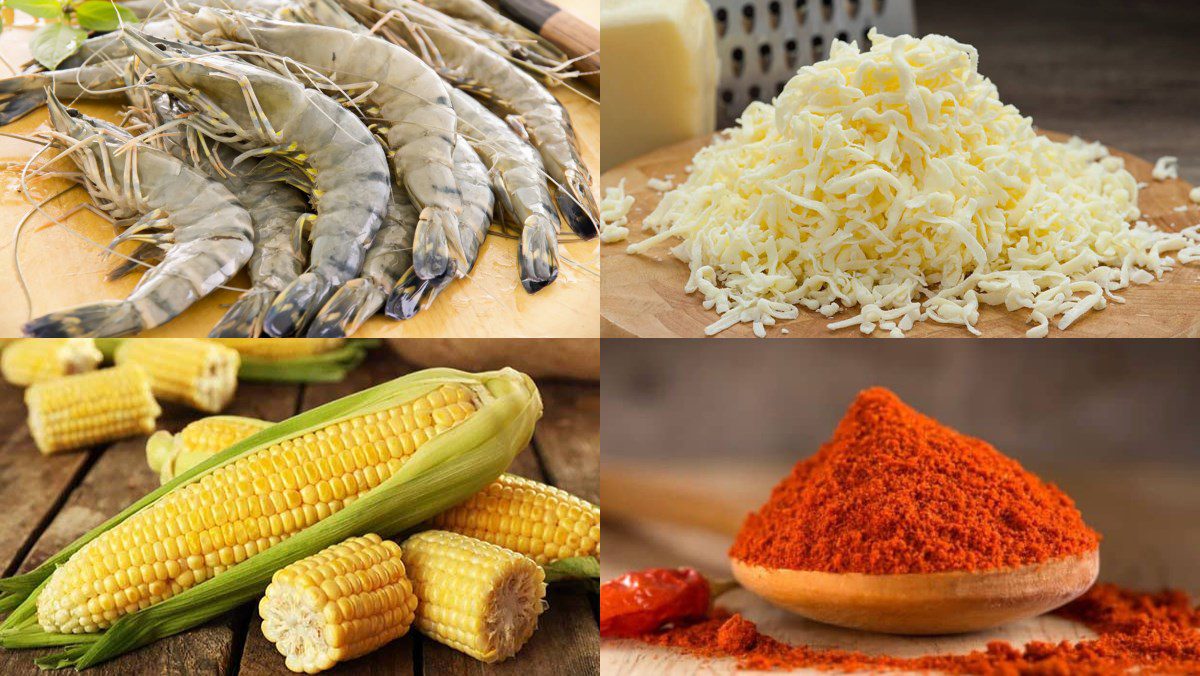 Ingredients for shrimp in cheese sauce