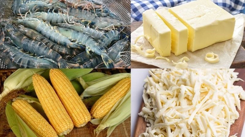 Ingredients for cheese sauce shrimp dish