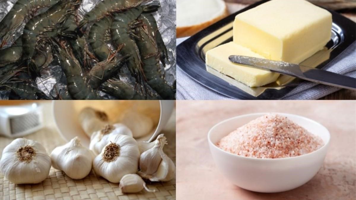 Ingredients for grilled giant shrimp with garlic butter