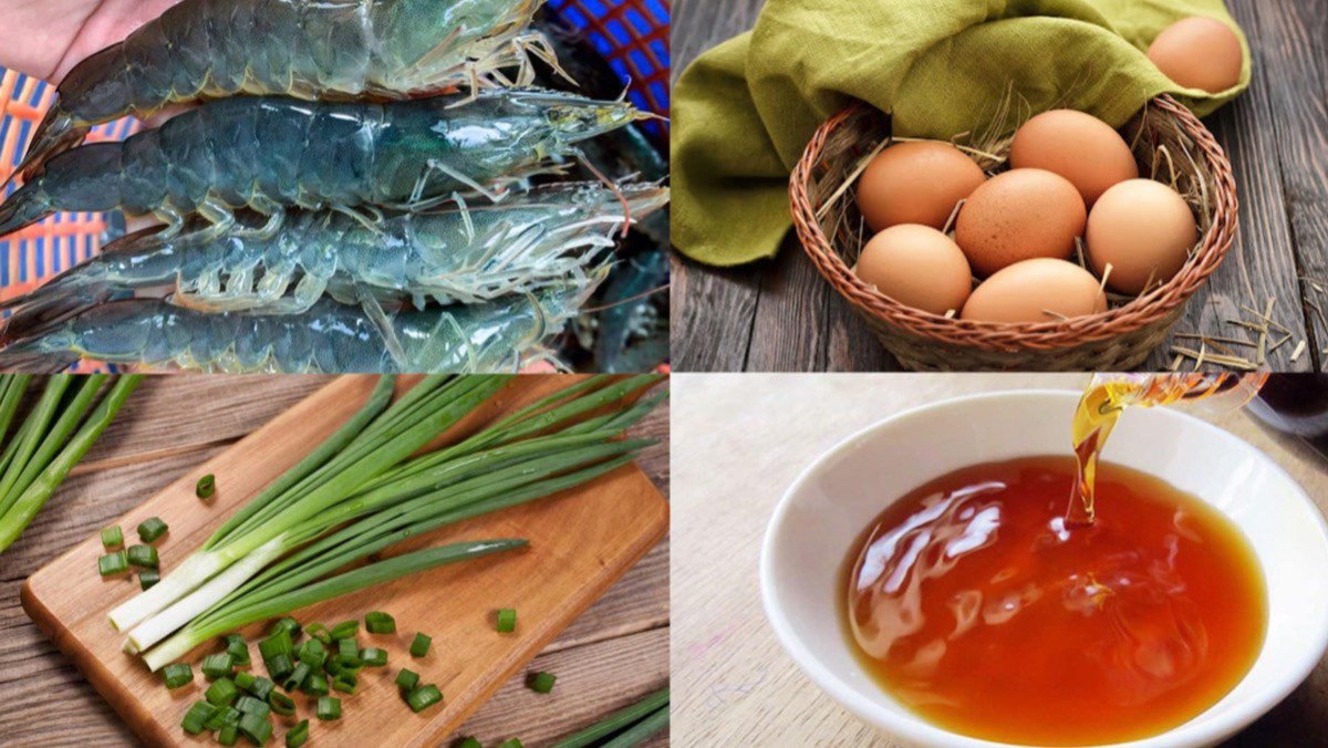 Ingredients for stir-fried shrimp with eggs