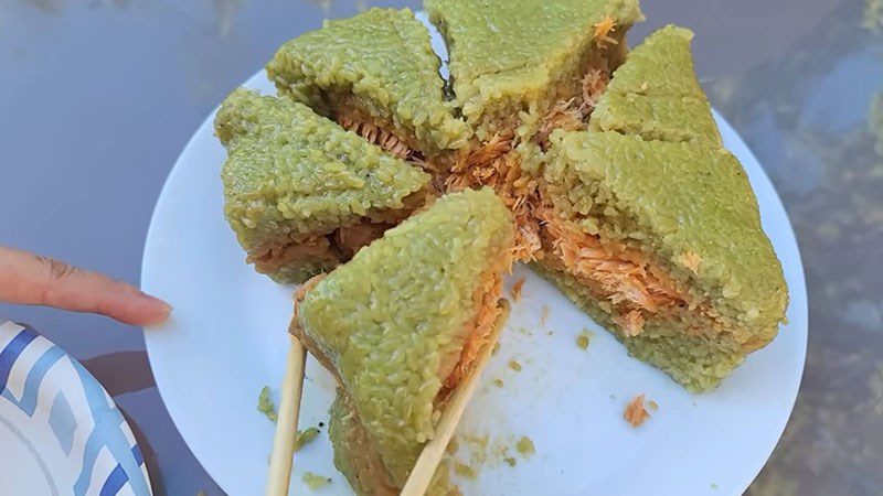 sticky rice cake with salmon