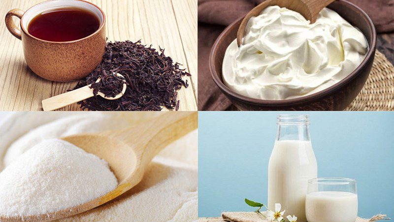 Ingredients for milk tea with whipping cream