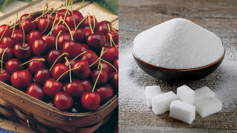 Ingredients for cherry jam dish