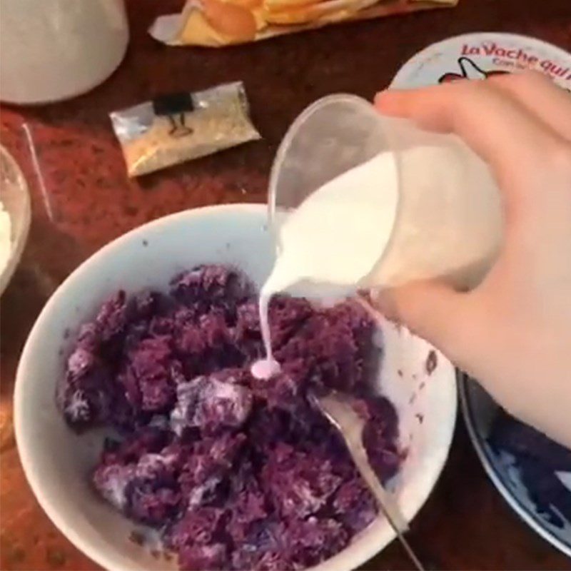 Step 2 Mixing the cake dough Purple Sweet Potato Cakes with Cheese Filling using an Air Fryer