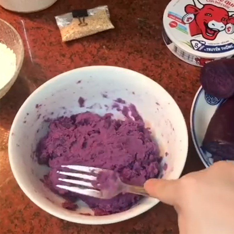 Step 2 Mixing the cake dough Purple Sweet Potato Cakes with Cheese Filling using an Air Fryer