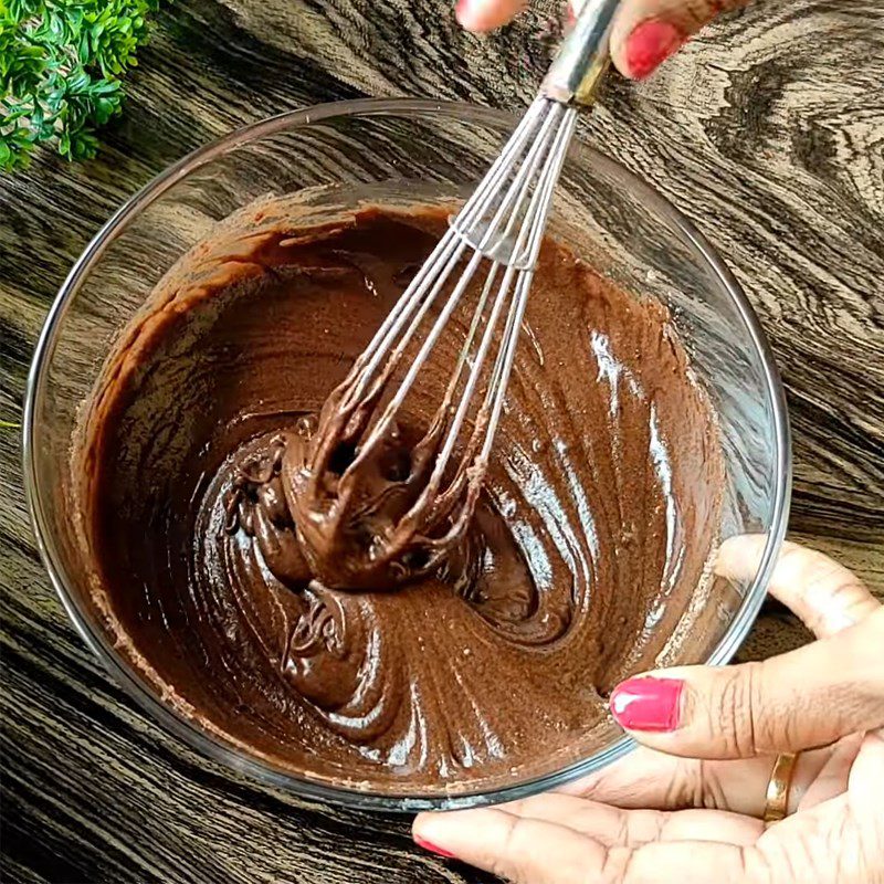 Step 1 Mixing chocolate cake batter for the cake gift for teachers