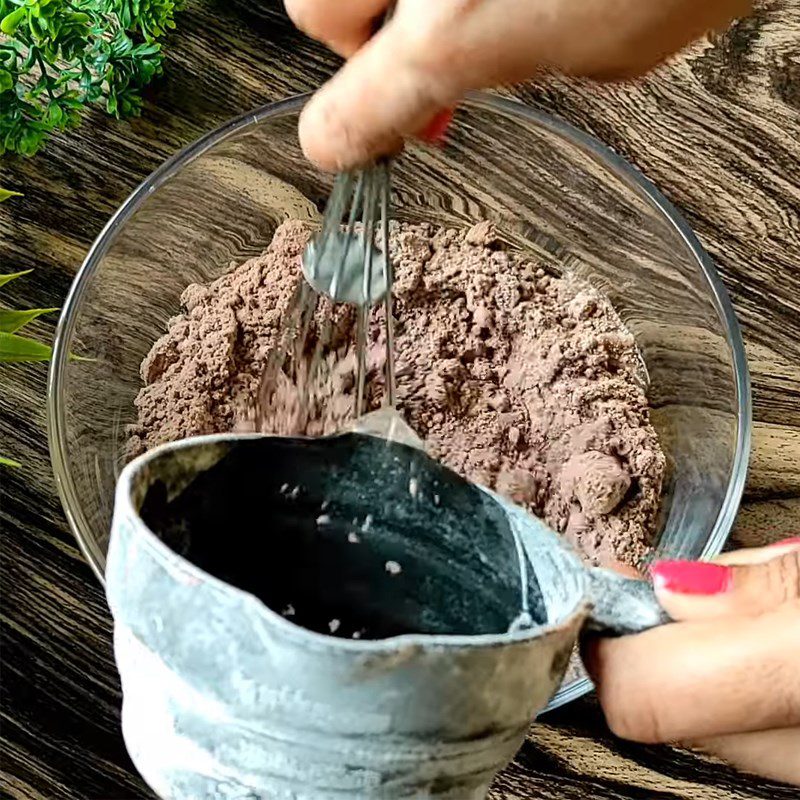 Step 1 Mixing chocolate cake batter for the cake gift for teachers