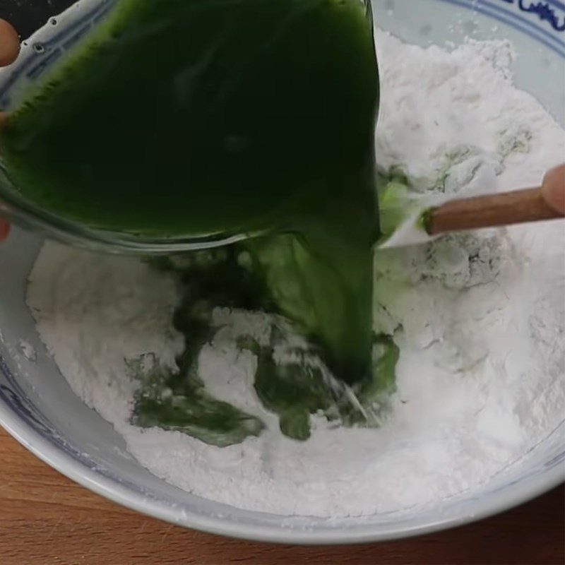 Step 3 Mixing dough for the cake skin for coconut pandan cake