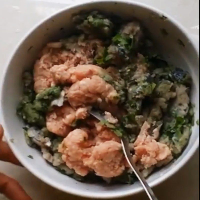 Step 3 Mix minced fish with minced meat Tilapia fish cake with wild betel leaf