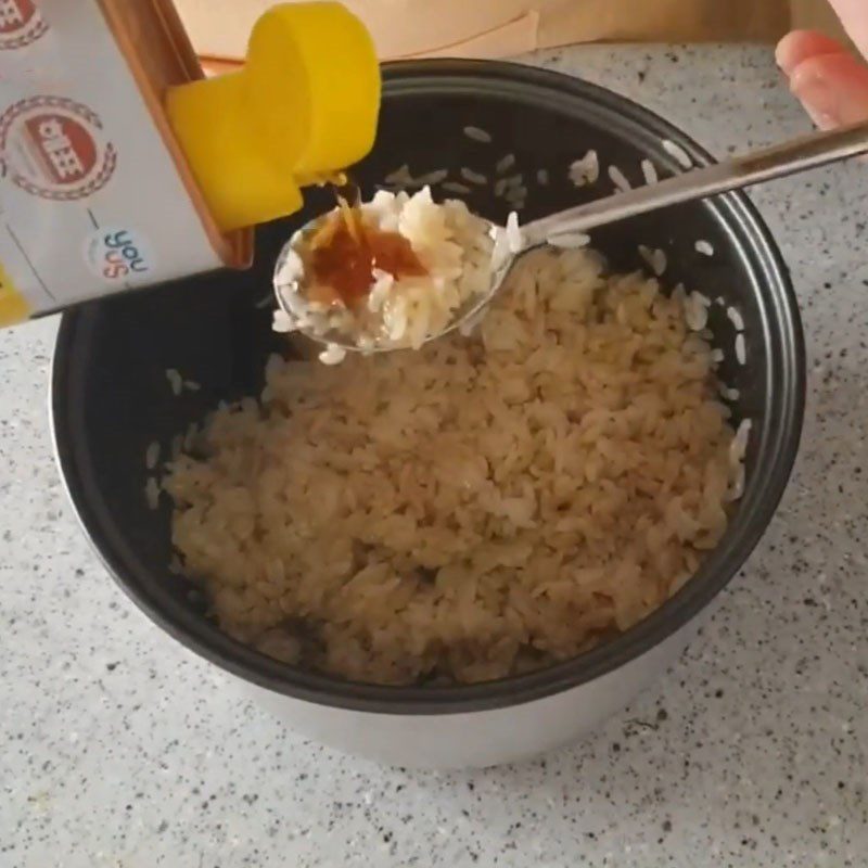 Step 2 Mix rice with soy sauce for Tuna Salad with Mayonnaise