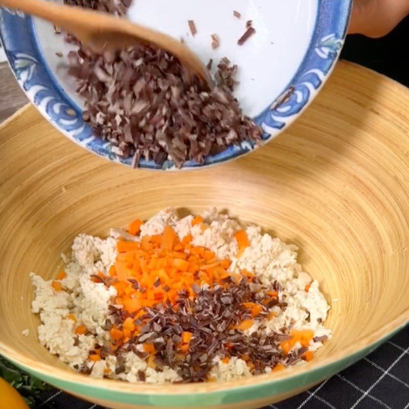 Step 2 Mix tofu with carrot and wood ear mushrooms for Vegetarian Cabbage Rolls with Tofu