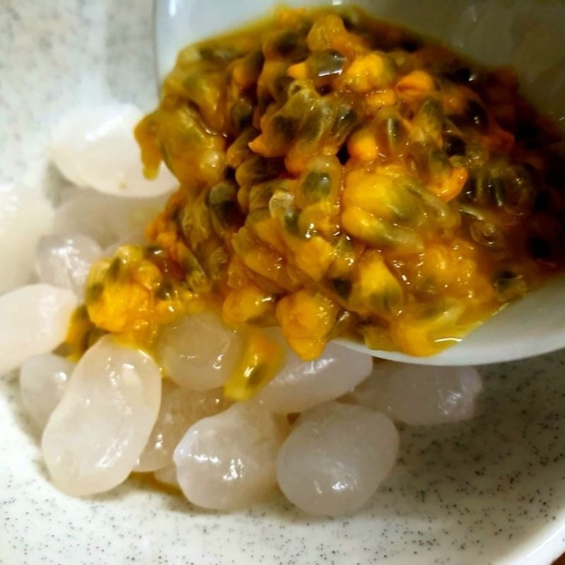 Step 2 Mix jackfruit seeds with passion fruit for Passion Fruit Glazed Jackfruit Seeds