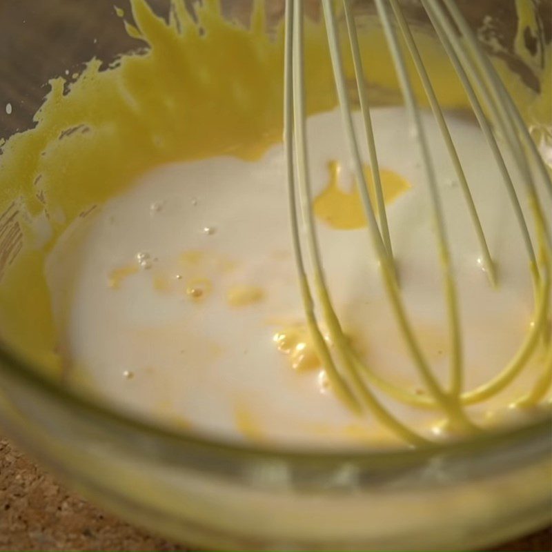 Step 4 Mix the egg yolk mixture Chocolate castella pancake