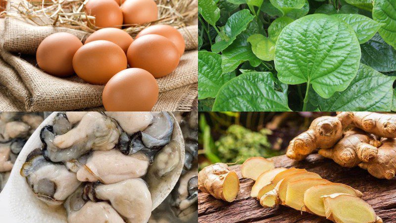 Ingredients for fried egg dish with oysters