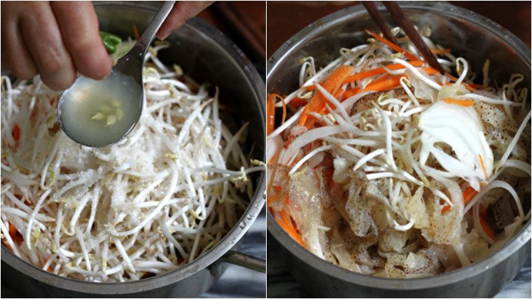 Step 2 Mixing salad Jellyfish salad with pork belly