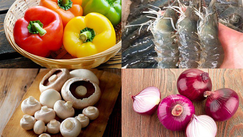 Ingredients for the dish of sautéed shrimp with bell pepper