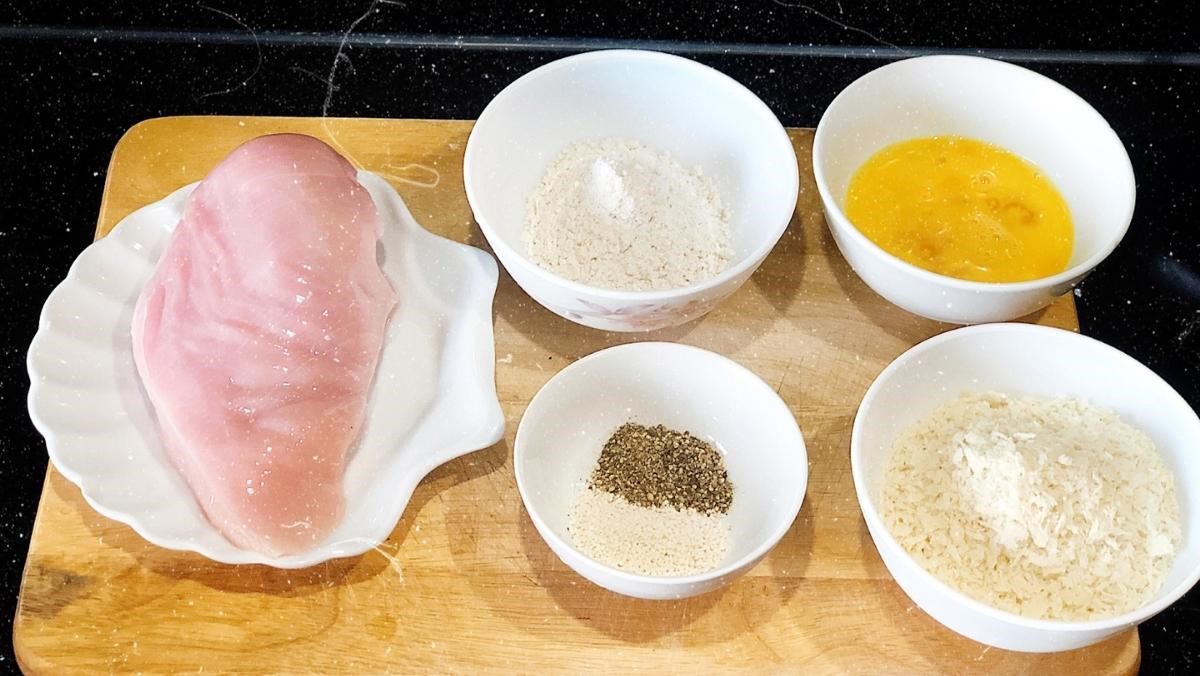 Ingredients for crispy fried chicken dish