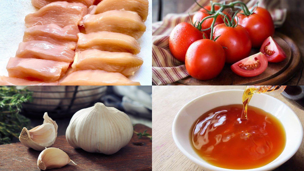 Ingredients for the dish chicken breast stir-fried with tomatoes