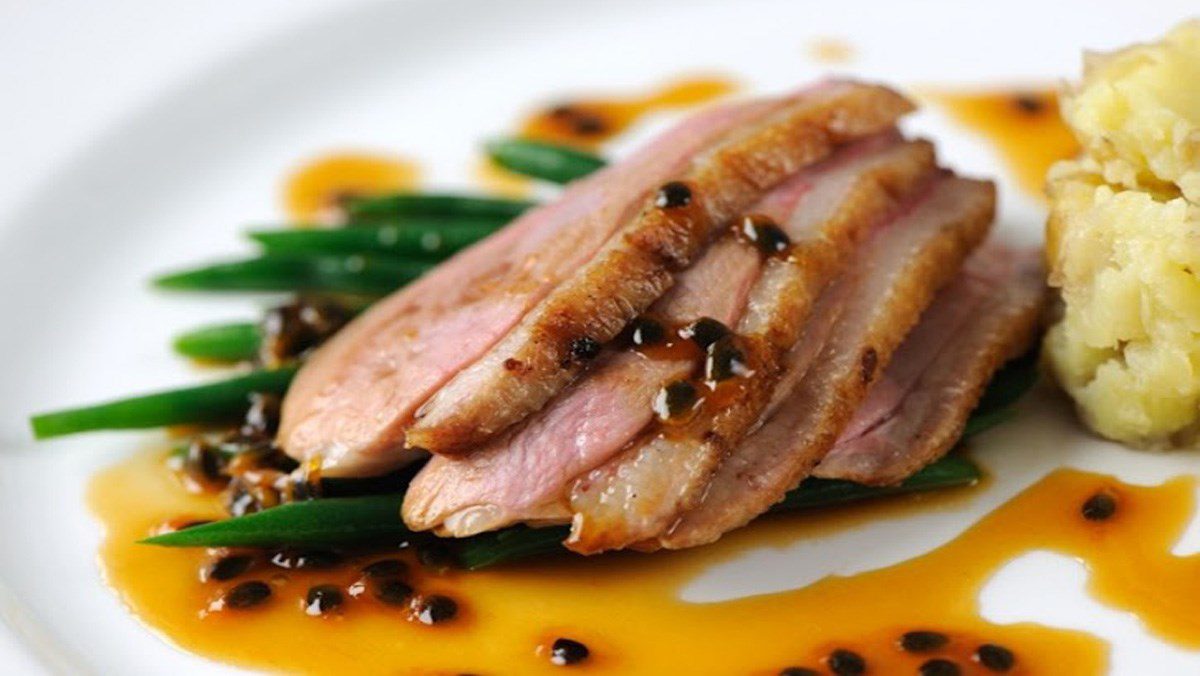 Pan-seared duck breast with orange sauce