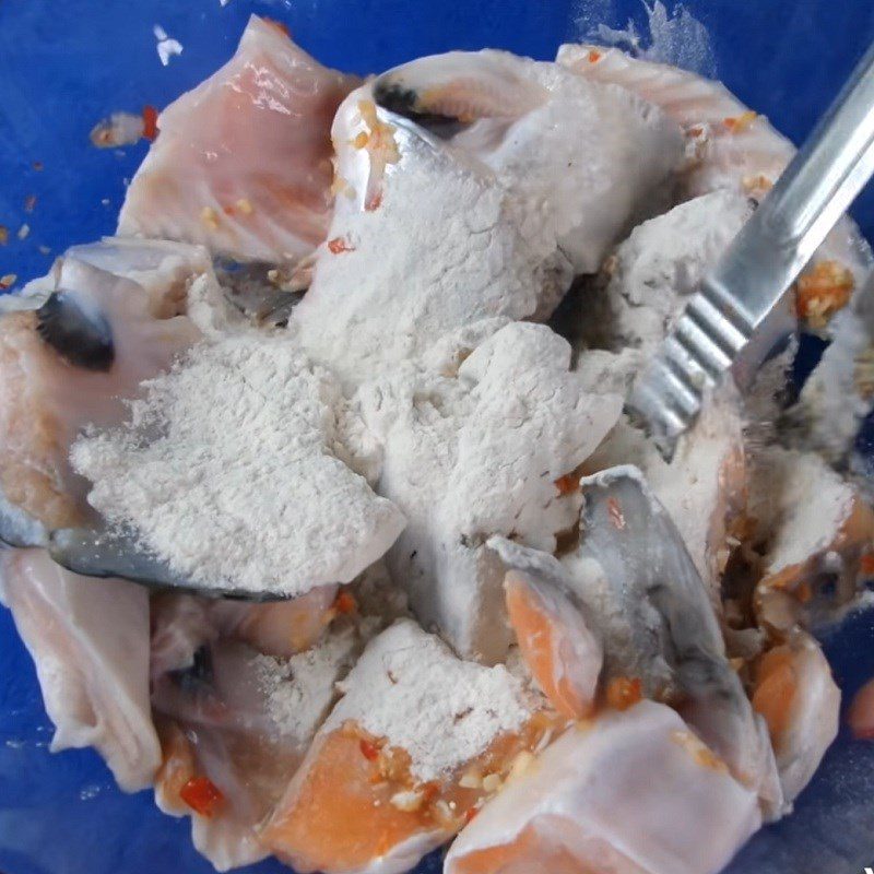 Step 2 Marinate the salmon Fried Salmon Head with Fish Sauce