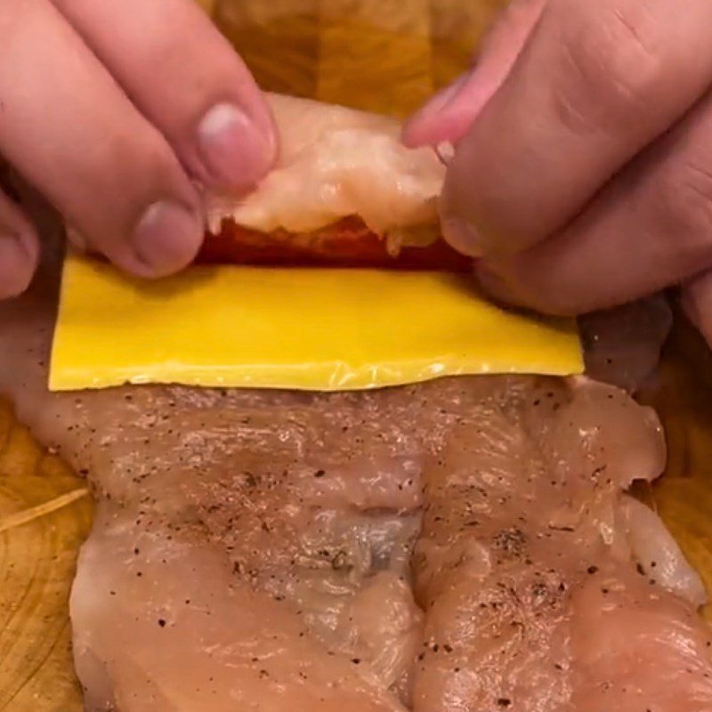 Step 2 Marinate the chicken Chicken breast rolled with crab sticks and cheese