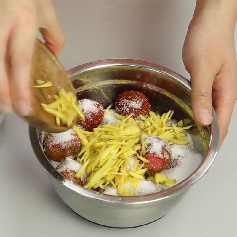 Step 2 Marinate plums with ginger and sugar Dried ginger plums