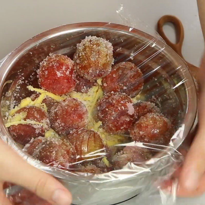 Step 2 Marinate plums with ginger and sugar Dried ginger plums