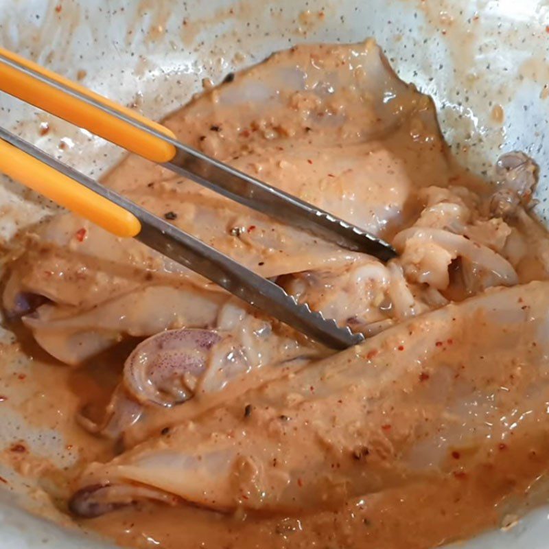 Step 2 Marinate the squid Grilled squid with fermented bean curd