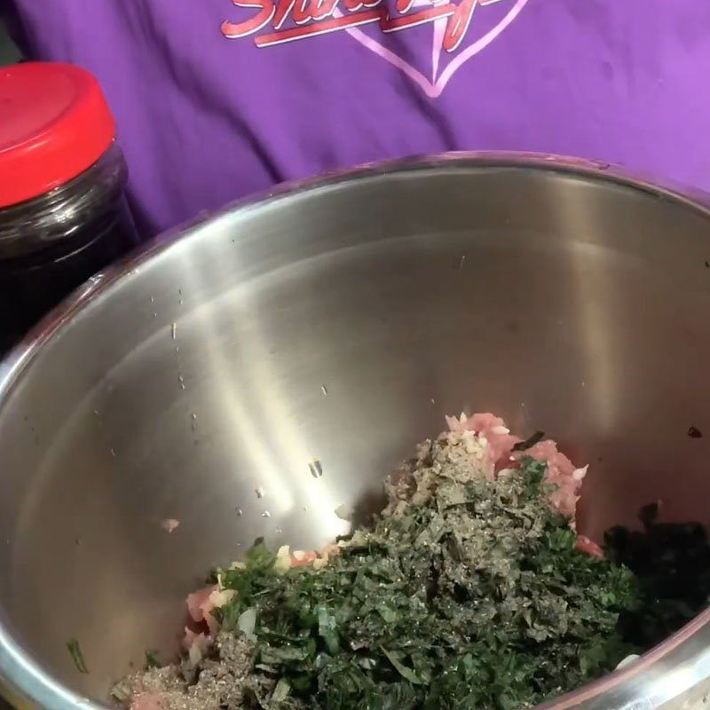 Step 2 Marinate the filling for Grilled Pork with Betel Leaf