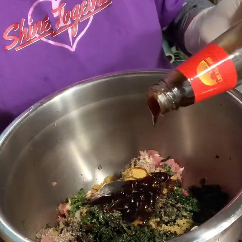 Step 2 Marinate the filling for Grilled Pork with Betel Leaf