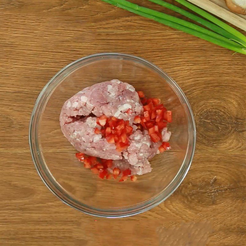 Step 2 Marinate minced meat Fried shiitake mushrooms stuffed with minced meat