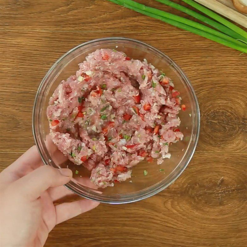 Step 2 Marinate minced meat Fried shiitake mushrooms stuffed with minced meat