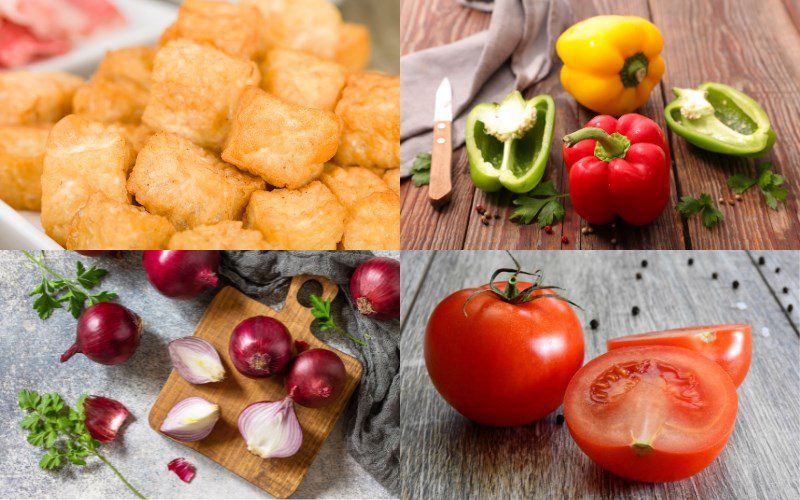 Ingredients for making sweet and sour stir-fried tofu