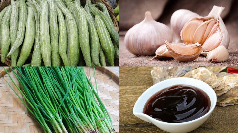 Ingredients for stir-fried Japanese sponge gourd with garlic