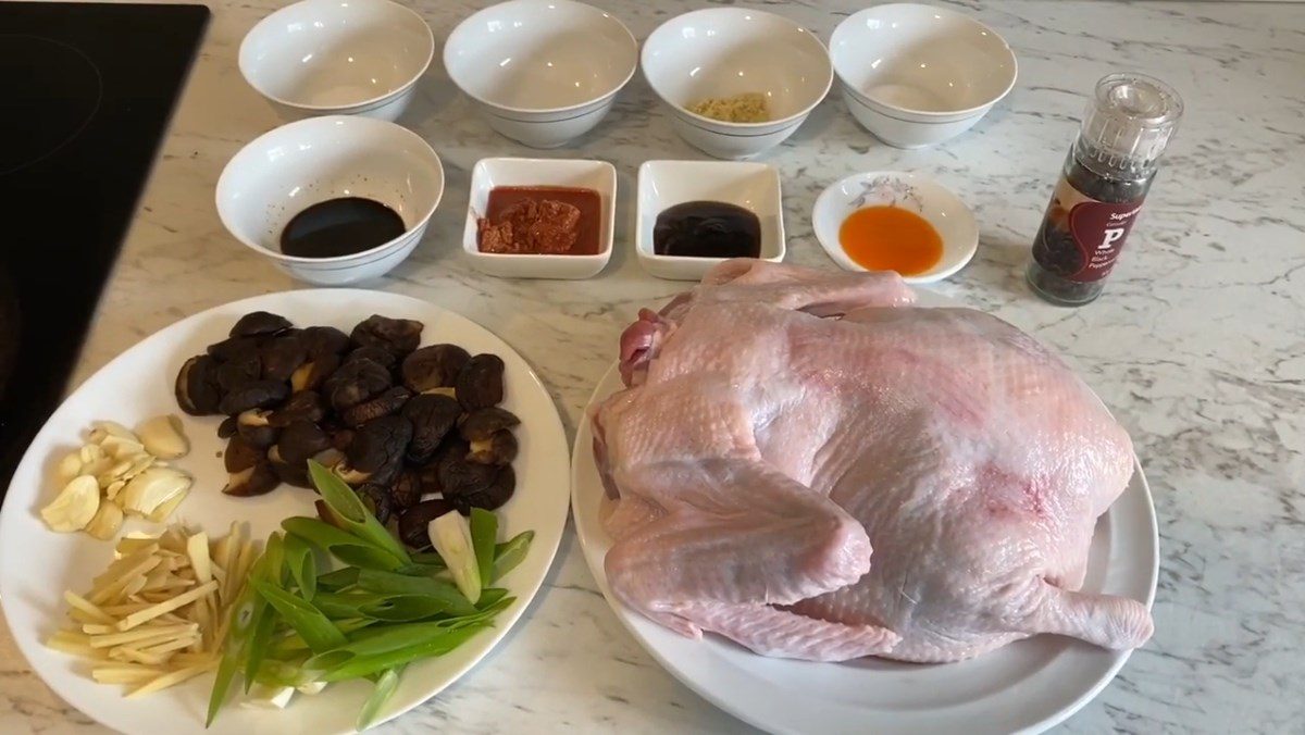 Ingredients for duck and mushroom dish