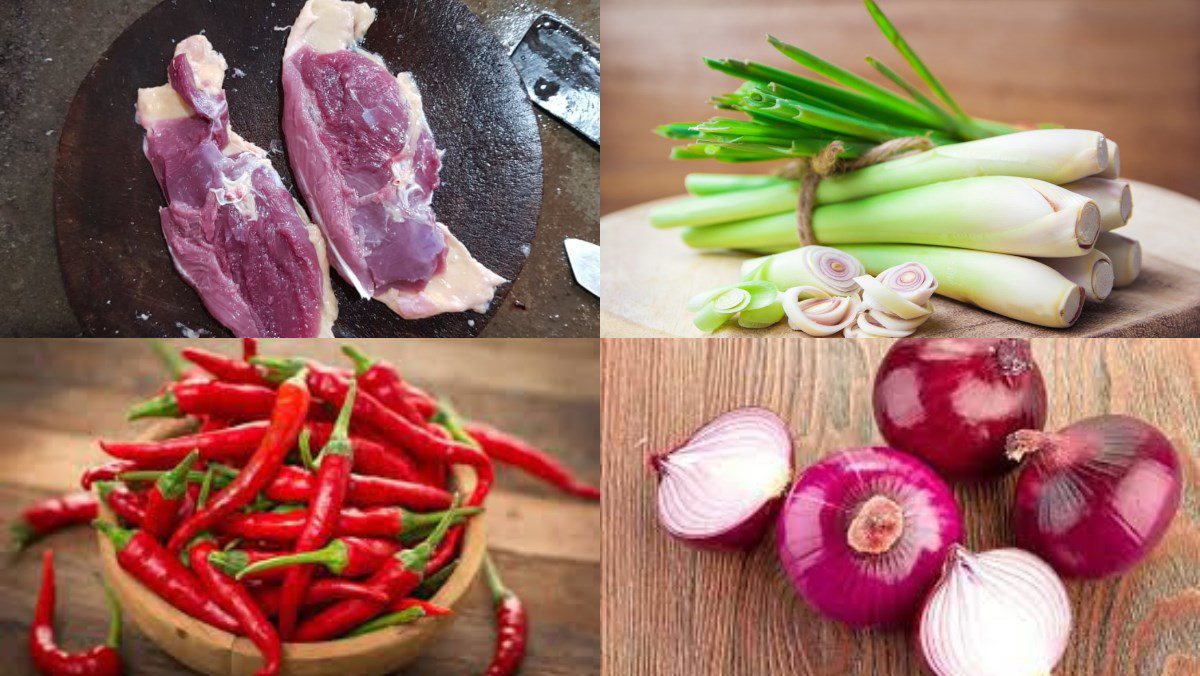 Ingredients for stir-fried duck with lemongrass and chili