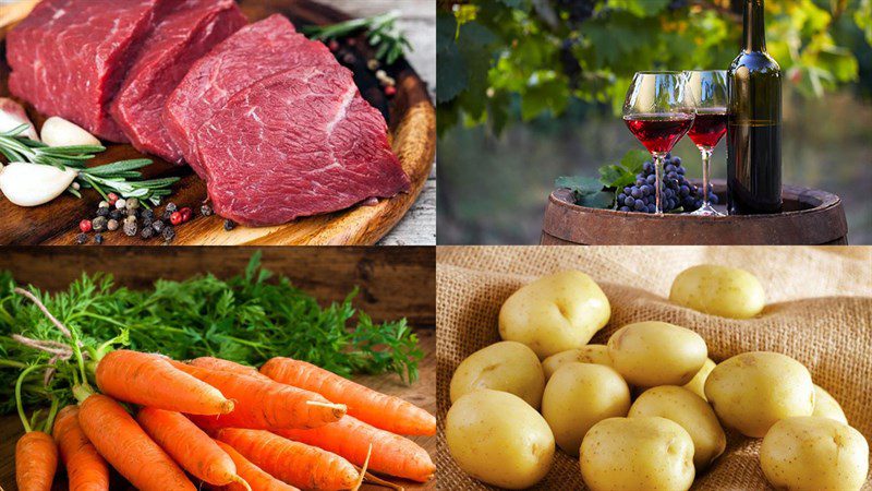 Ingredients for beef stew with potatoes and carrots