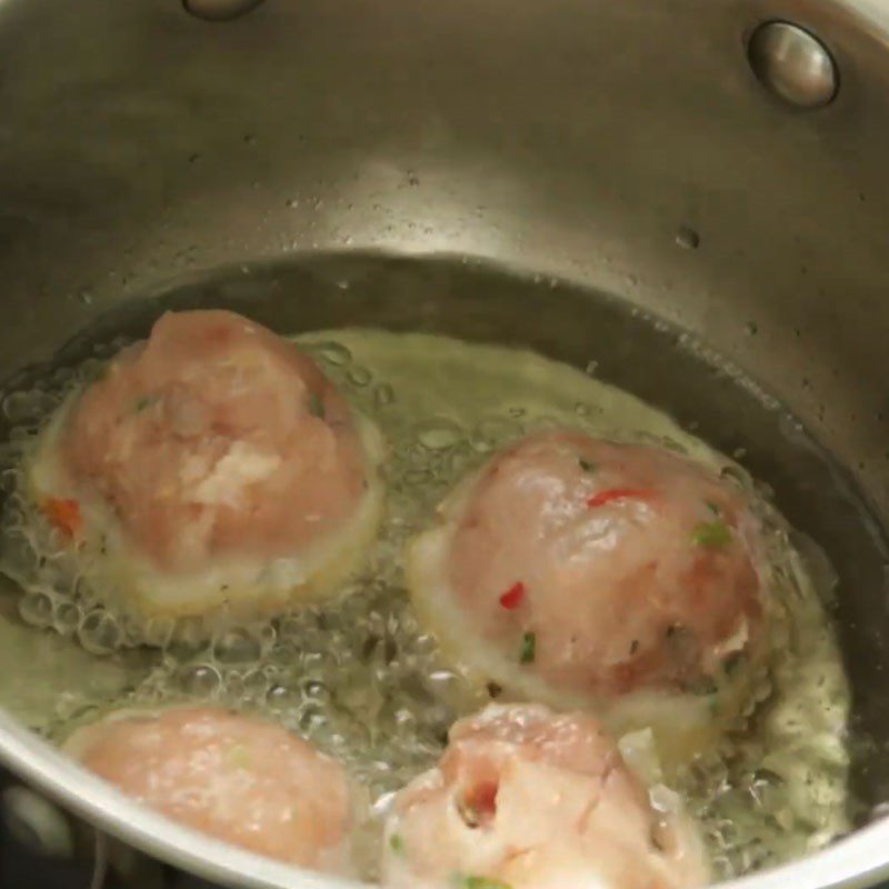 Step 3 Shaping and frying fish cakes Fried fish cakes with quail eggs soaked in fish sauce