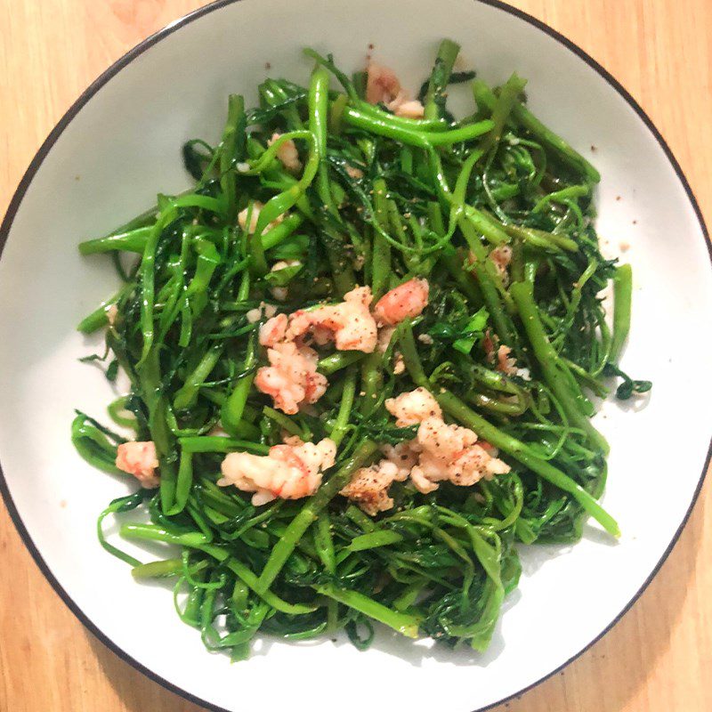 Step 4 Final product Stir-fried water spinach with minced shrimp