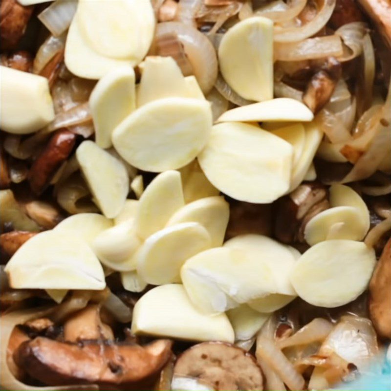 Step 2 Sauté the mushrooms and onions for Baked Green Beans with Shiitake Mushrooms