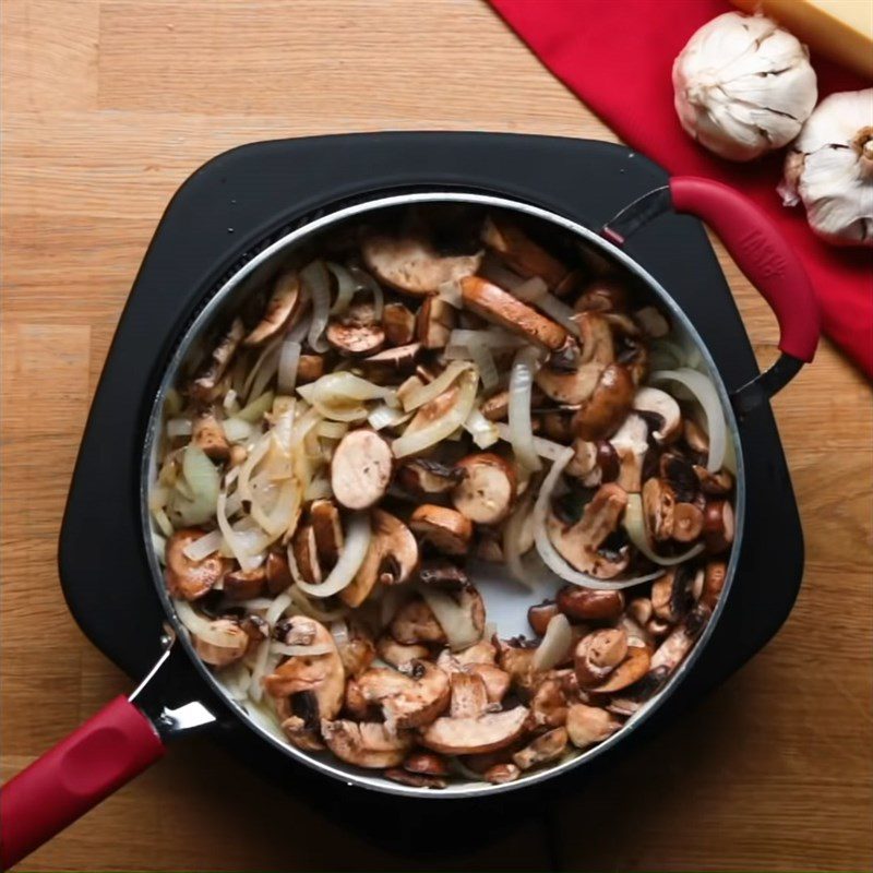 Step 2 Sauté the mushrooms and onions for Baked Green Beans with Shiitake Mushrooms