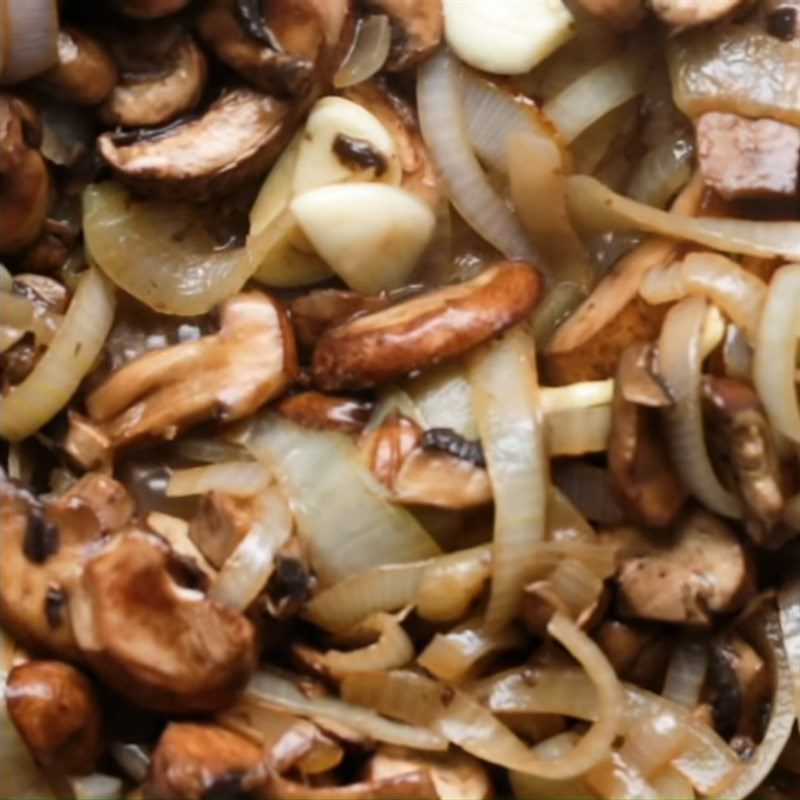 Step 2 Sauté the mushrooms and onions for Baked Green Beans with Shiitake Mushrooms