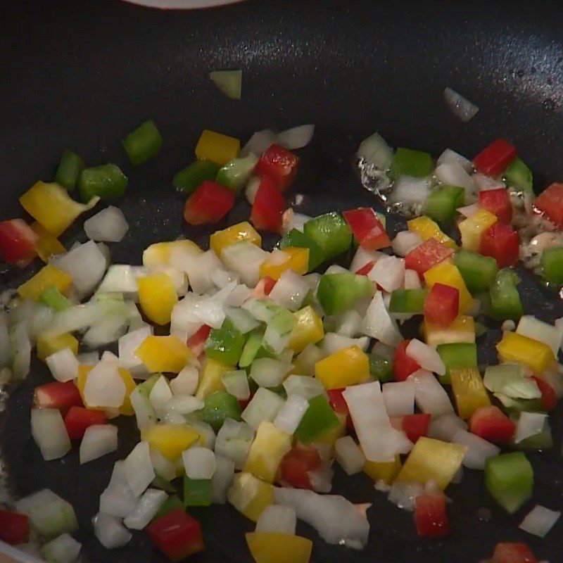 Step 3 Sauté ingredients and make butter sauce Stuffed bell peppers with grilled seafood