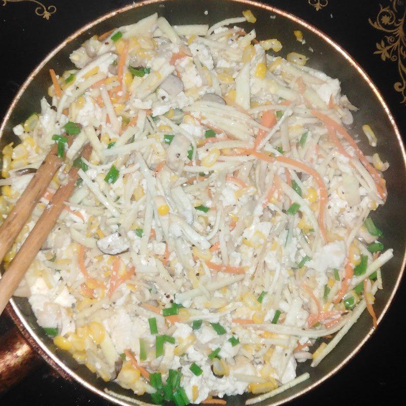 Step 2 Sauté the filling for Vegetarian Spring Rolls