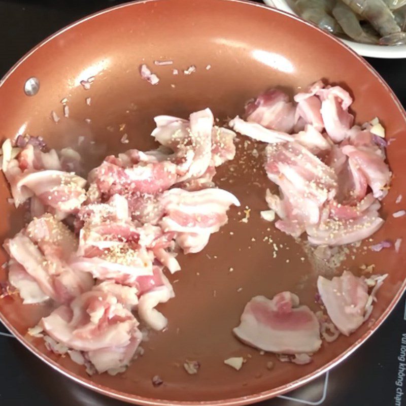 Step 2 Stir-fry shrimp and pork filling for Central Vietnamese pancakes