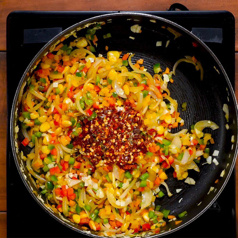 Step 2 Stir-fry vegetables Vegetable cheese spring rolls