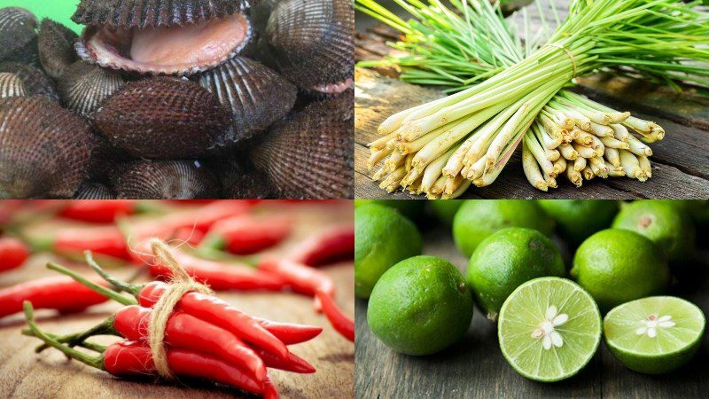 Ingredients for steamed razor clams with lemongrass