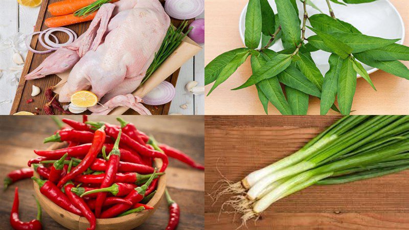 Ingredients for stir-fried duck with basil, stir-fried duck with Vietnamese coriander